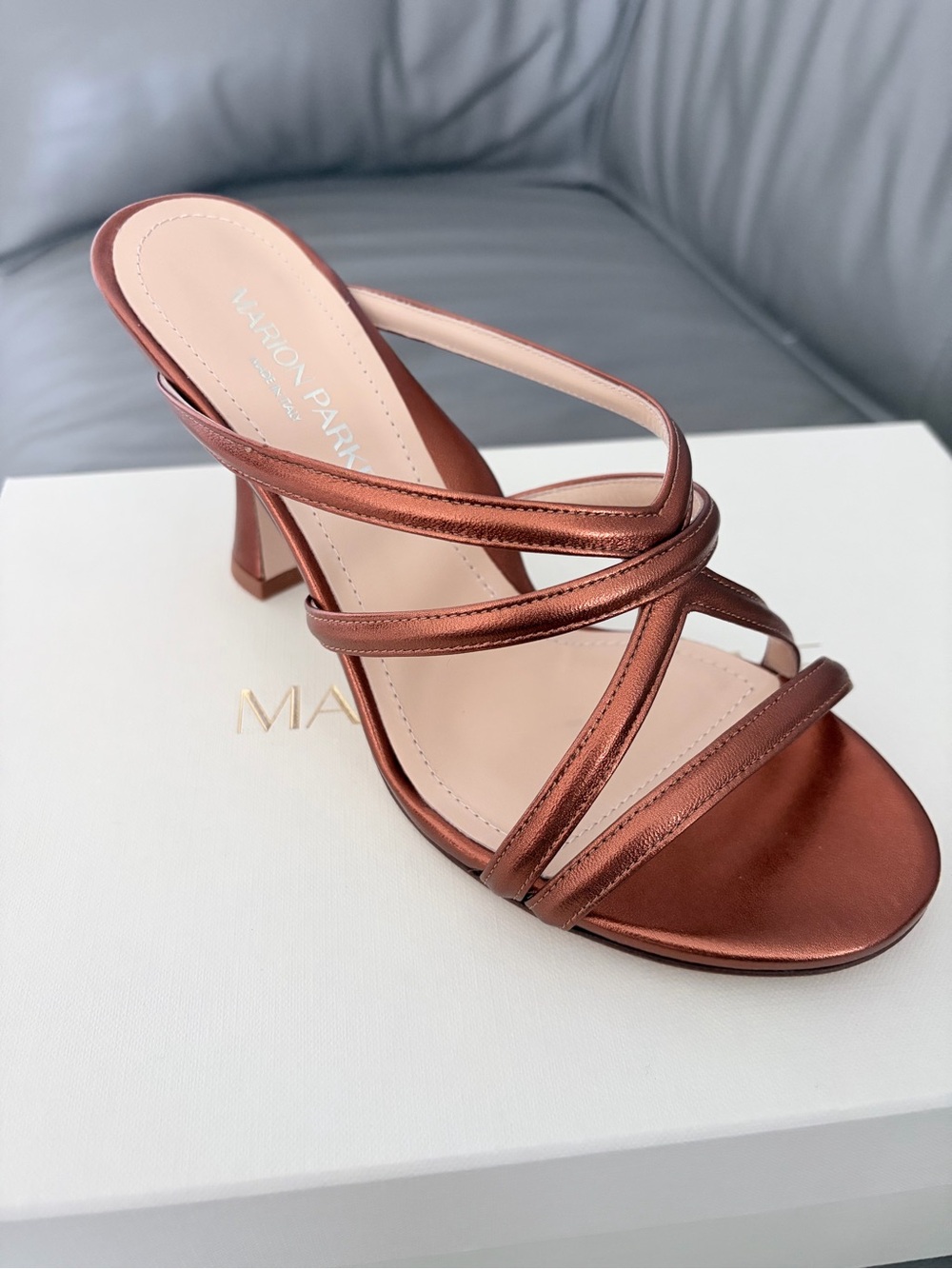 Madison Park Metallic Copper Strappy Block Heel Sandal - Women's